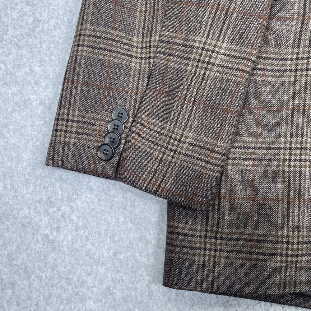 Joseph Abboud Blazer Mens 48 Regular Brown Plaid 100% Wool Heritage Sport Coat
